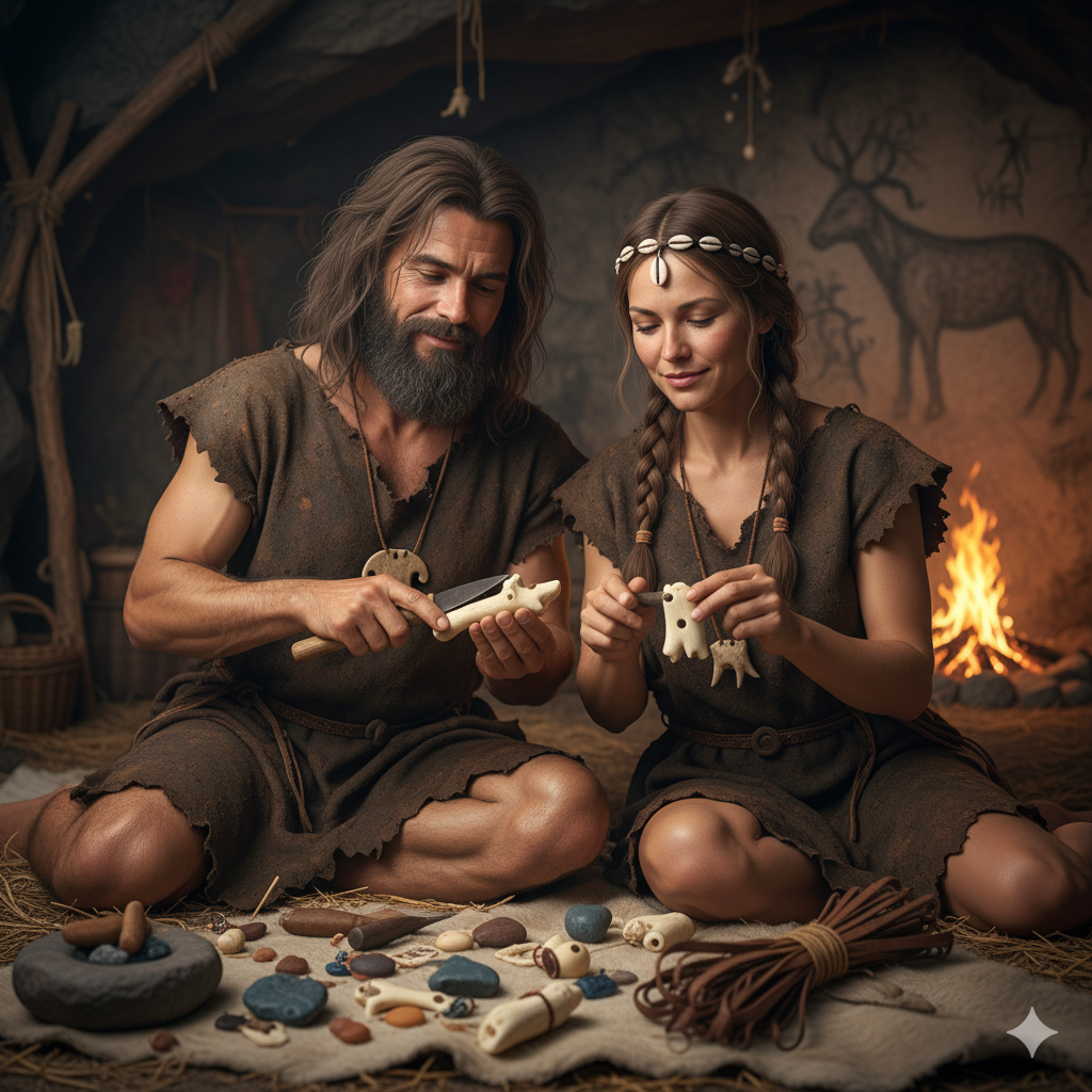Family crafting a pendant